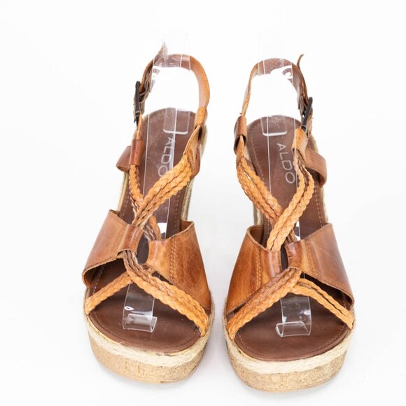 Aldo Brown Braided Leather Wedge Sandals Size US 9.5 EUR 40 - Picture 2 of 9